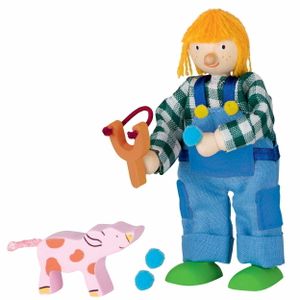 Houten poppenhuis pop boerenzoon