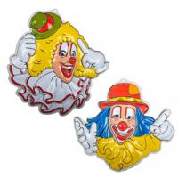 Carnaval/party decoratie borden - 2x Clown hoofden - wand/muur versiering - 50 x 50 cm - plastic