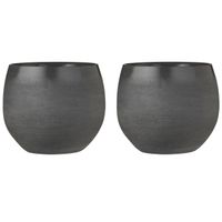 Set van 3x stuks bloempotten grijs keramiek voor kamerplant H18 x D20 cm