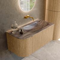 Badmeubel Mondiaz Kurve-Dlux | 95 cm | Meubelkleur Oak | Wastafelkleur Sombra | Solid surface | Wasbak rechter zijde spoelbak | Zonder kraangat(en) Badmeubel Mondiaz Kurve-Dlux | 95 cm | Meubelkleur Oak | Wastafelkleur Sombra | Solid surface | Wasbak rechter zijde spoelbak | Zonder kraangat(en)