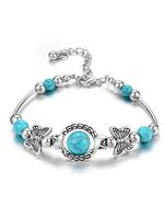 Vintage Legering Vlinder Turkoois Armband - thumbnail