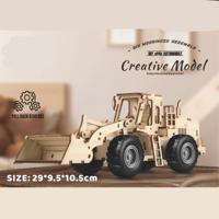 Bulldozer met Pull-Back Mechanisme Houten DIY Bouwvoertuig Modelbouw