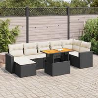 8-delige Loungeset met kussens poly rattan zwart