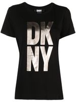 DKNY metallic-finish logo-print jersey T-shirt - Noir