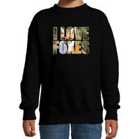 Tekst sweater I love foxes met dieren foto van een vos zwart voor kinderen - thumbnail