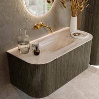 Badmeubel Mondiaz Kurve-Dlux | 100 cm | Meubelkleur Shadow | Wastafelkleur Meli | Solid surface | Wasbak midden spoelbak | Zonder kraangat(en)