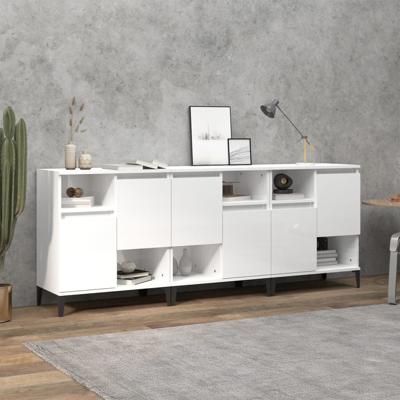 Dressoirs 3 st 60x35x70 cm bewerkt hout hoogglans wit
