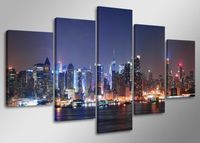 Schilderij - New York, Blauw, 160X80cm, 5luik