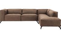 Goossens Bank Calvin bruin, micro leer, 3,5-zits, modern design met ligelement rechts