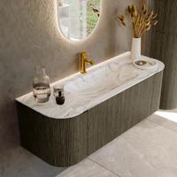 Badmeubel Mondiaz Kurve-Dlux | 130 cm cm | Meubelkleur Shadow | Wastafelkleur Glace | Solid surface | Wasbak midden spoelbak | 1 kraangat