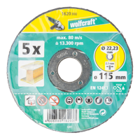 Wolfcraft Doorslijpschijf | Ø115 x 2,5 x 22,23 | 5 stuks - 1620300 Wolfcraft Doorslijpschijf | Ø115 x 2,5 x 22,23 | 5 stuks - 1620300