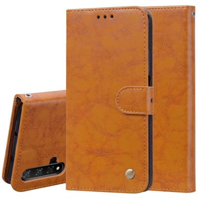 Business stijl olie Wax textuur horizontale Flip lederen case voor Huawei Honor 20 met houder & kaartsleuven & portemonnee (bruin)