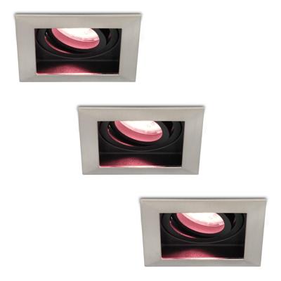 Set van 3 Durham smart inbouwspots vierkant - Wifi + Bluetooth - RGBWW - GU10 - Kantelbaar - Google Home, Amazon Alexa en Siri - IP20 voor binnen - RVS - Verzonken