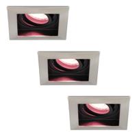 Set van 3 Durham smart inbouwspots vierkant - Wifi + Bluetooth - RGBWW - GU10 - Kantelbaar - Google Home, Amazon Alexa en Siri - IP20 voor binnen - RVS - Verzonken
