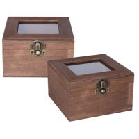 Houten opbergkistje met deksel - 2x - donkerbruin - 12 x 12 x 8 cm - Sieraden/spulletjes/sleutels