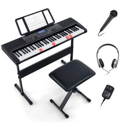 61-Toets Verlicht Pianoklavier 600 Tonen 400 Ritmes 50 Demonstraties Luidspreker USB Koptelefoon Standaard Krukje