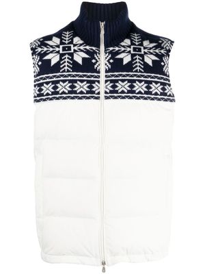 Brunello Cucinelli gilet en maille Fair Isle à empiècements - Blanc