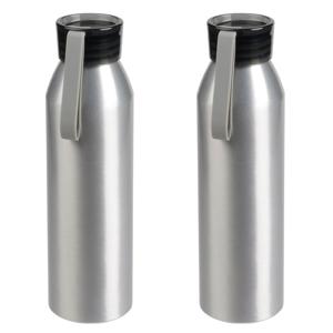 Aluminium waterfles/drinkfles met kunststof schroefdop - 2x - Zilver - 650 ml - Sportfles - Bidon