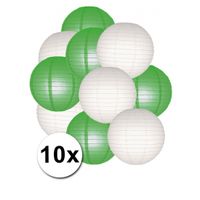 Lampionnen pakket groen en wit 10x - thumbnail
