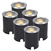 Set van 6 Lilly LED Grondspots - Dimbaar - Kantelbaar - GU10 - Rond - 2700K warm wit - 4 Watt 345 lumen - IK10 - RVS - IP67 waterdicht