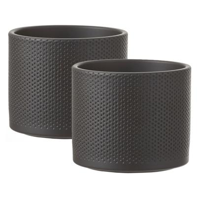 Mica Decorations Bloempot - 2x - antraciet - relief - keramiek - D18 x H15 cm - plantenpotten binnen