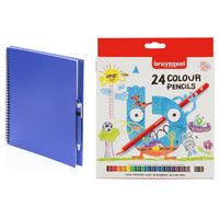 Schetsboek/tekenboek blauw met 24 kleurpotloden