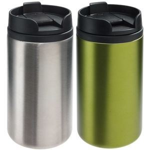 Set van 2x Thermosbekers/warmhoudbekers zilver en groen 290 ml