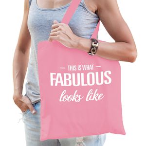 Verjaardagscadeau tas - fun tekst - fabulous - roze - katoen - 42 x 38 cm