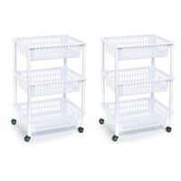 2x stuks opberg trolley/roltafel/organizer met 3 manden 40 x 30 x 61,5 cm wit/wit - thumbnail