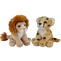 Safari dieren serie pluche knuffels 2x stuks - Cheetah en Leeuw van 15 cm - Knuffeldier