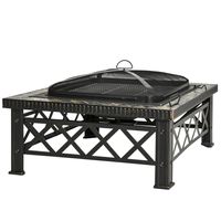 Outsunny 3-in-1 vuurschaal vuurkorf haard met vonkbescherming grillrooster tuin ijsemmer BBQ zwart 76 x 76 x 47 cm