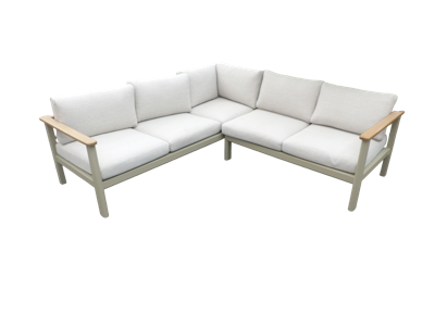 Flint cornerset natural taupe/acacia light teak look incl. ivory olefin kussens - Eurofleur aanbieding