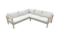 Flint cornerset natural taupe/acacia light teak look incl. ivory olefin kussens - Eurofleur aanbieding