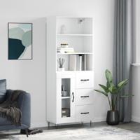 Hoge kast 69,5x34x180 cm bewerkt hout wit