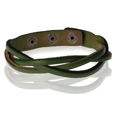 Stone Valley gevlochten leren armband Heren Groen