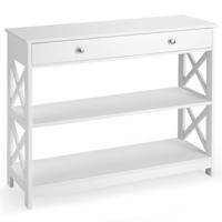 Consoletafel met 3 Lagen Banktafel met 1 Lade en 2 Opberg Planken Ingangstafel met X-ontwerp voor Hal Woonkamer en Ingang