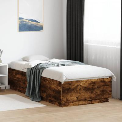 Bedframe met LED-verlichting gerookt eikenkleurig 90x200 cm