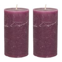 Stompkaars/cilinderkaars - 2x - bordeaux rood - 7 x 13 cm - rustiek model