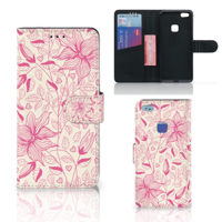 Huawei P10 Lite Hoesje Pink Flowers | Portemonnee hoesje