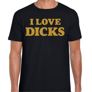 Foute party t-shirt voor heren - I love Dicks - zwart - glitter goud - carnaval/themafeest