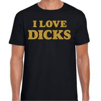 Foute party t-shirt voor heren - I love Dicks - zwart - glitter goud - carnaval/themafeest - thumbnail