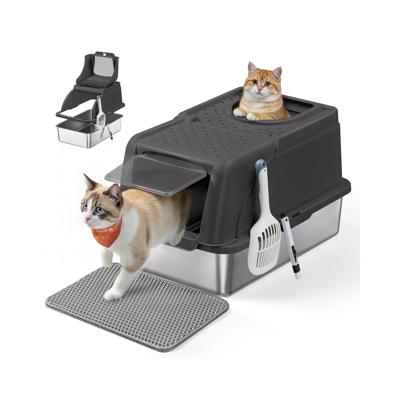 Kattenbak met draaideksel en lekvrije constructie, inktzwart