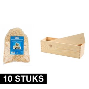 10x Houten wijnkist/verpakking met schuifdeksel/300 gram houtwol