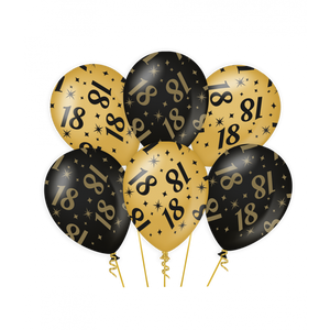 Classy Ballonnen 18 Jaar Zwart/Goud (6st)