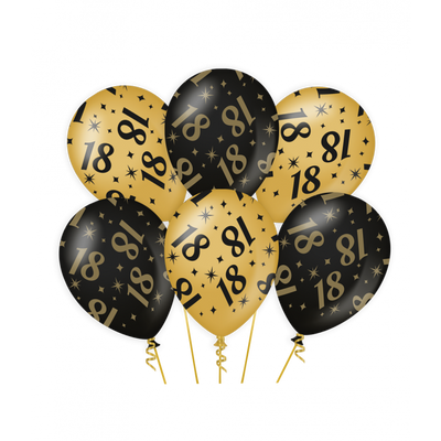Classy Ballonnen 18 Jaar Zwart/Goud (6st)