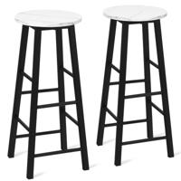 Set van 2 Barkrukken Barstoelen met Marmerlook en Voetensteun Barkruk Keukenkruk voor Eetkamer Woonkamer Zithoogte 71 cm (Wit)