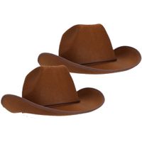 2x stuks bruine cowboyhoed Rodeo vilt voor volwassenen - thumbnail