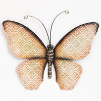 Wanddecoratie vlinder - oranje - 30 x 21 cm - metaal - muurdecoratie