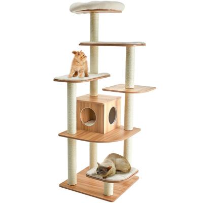175 cm Moderne Katten Klimboom met Hoogwaardige Krasbestendige Sisal Touw Kolom Katten Boom Huis met Zachte Pluche Bekleding
