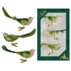 6x stuks luxe glazen decoratie vogels op clip groen 11 cm